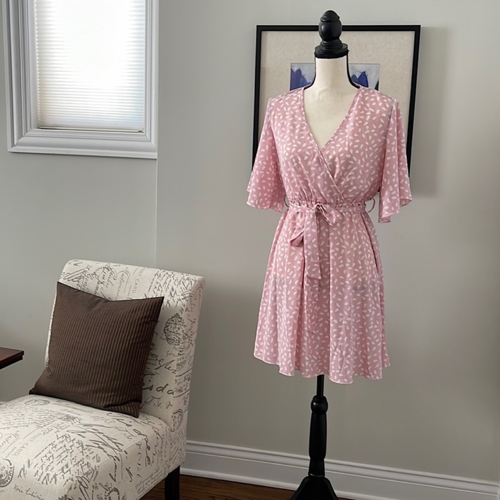SHEIN Pink/White Belted Wrap Dress Size 6